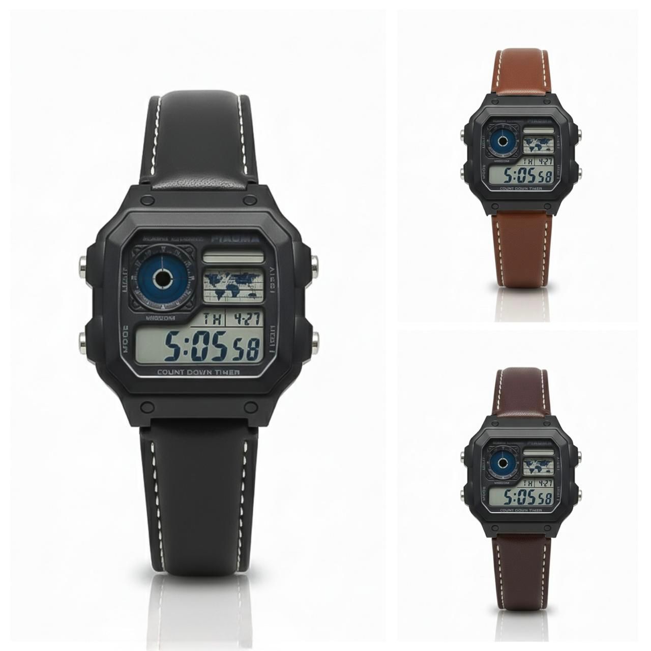 PIAMOA Luxury Digital Square Watch for Men – 100% Quality Leather Strap Edition