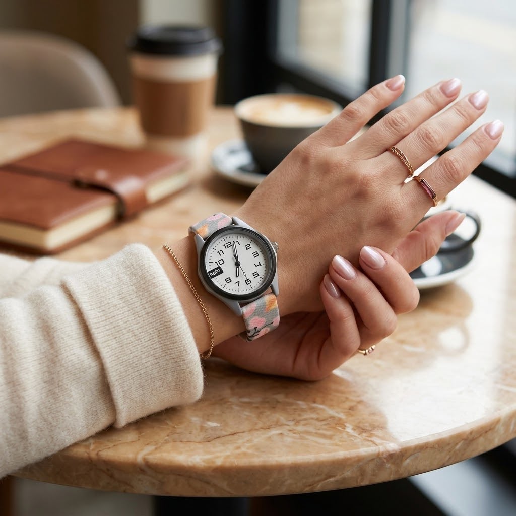 Elegant Floral Printed Ladies Belt Watch – Casual Silicone Strap Wristwatch