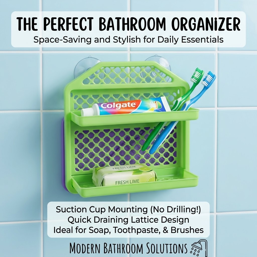 2-Tier Suction Cup Wall Mounted Bathroom Organizer