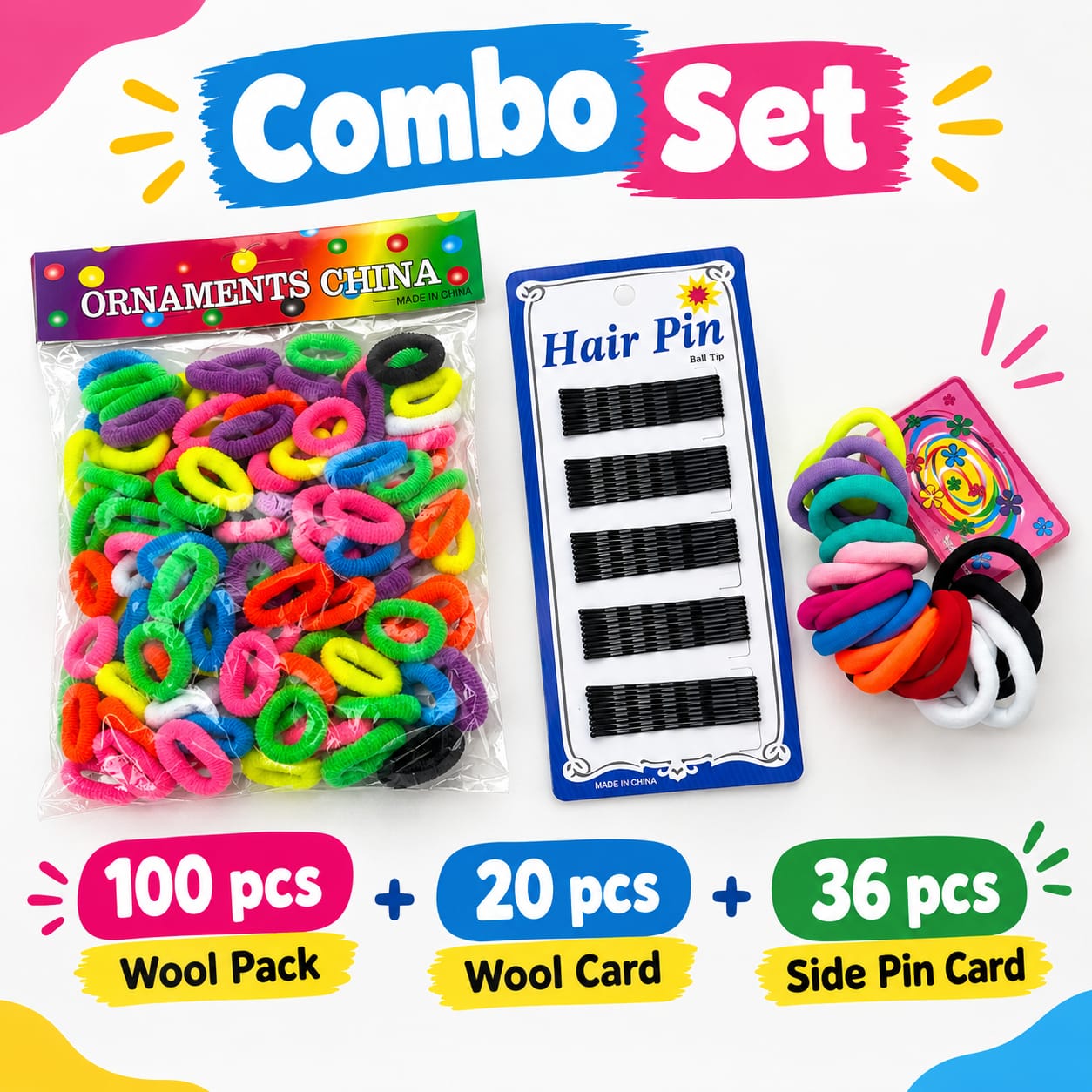 Hair Accessories Combo Pack – 156 Pcs Hair Elastics & Pins Set