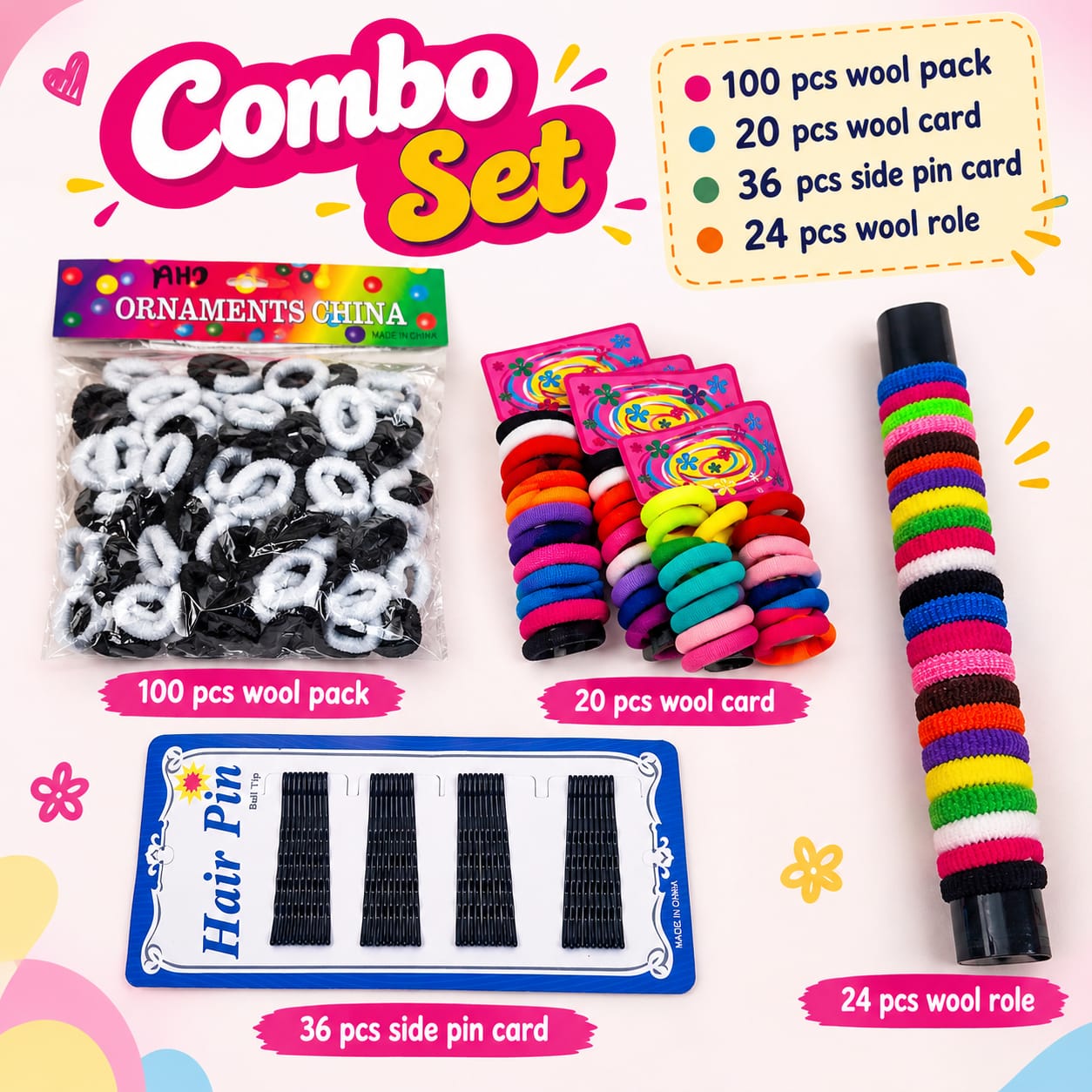 Ultimate Hair Care Combo Pack – 180 Pcs Hair Ties, Roles & Bobby Pins
